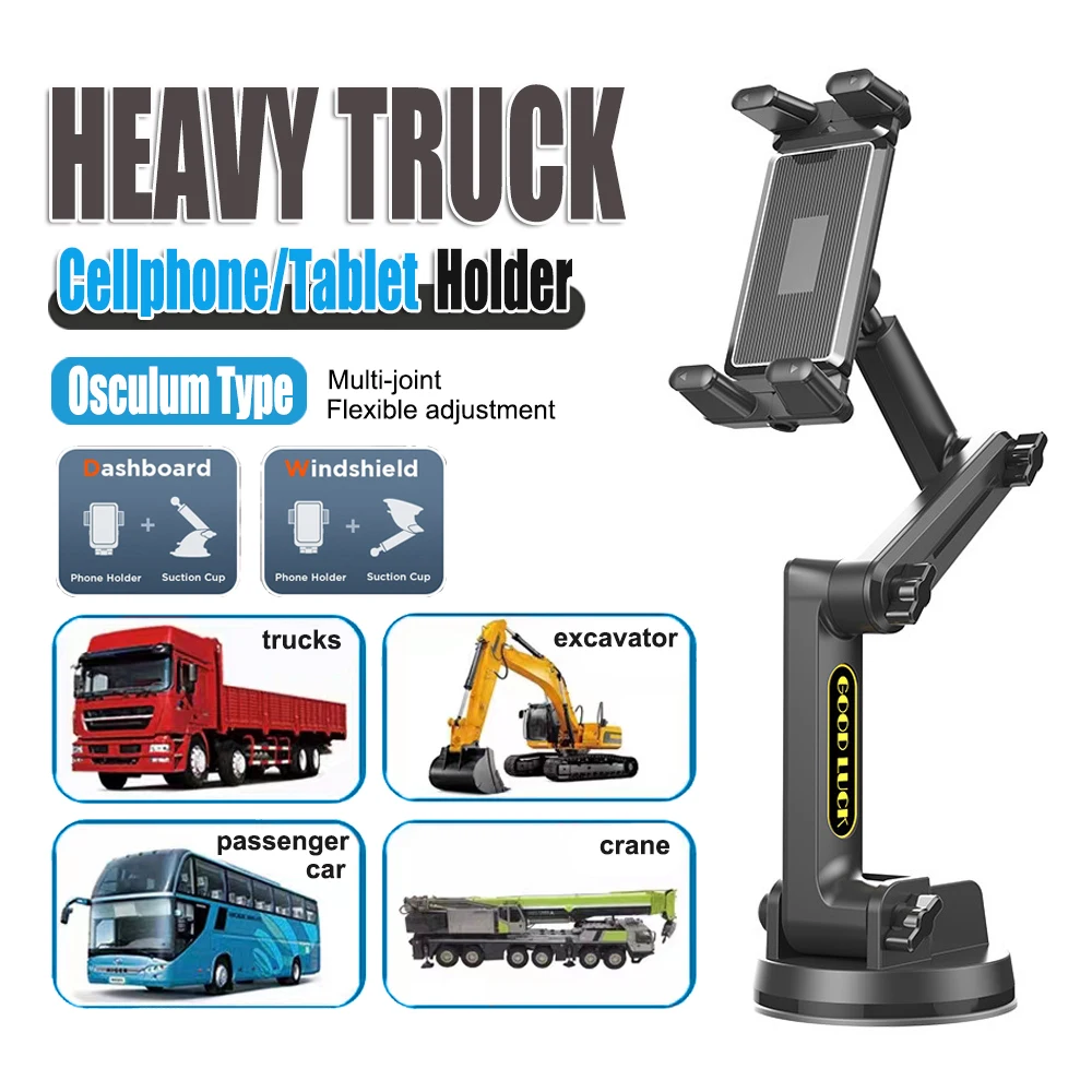 Heavy Duty Truck Phone Tablet Holder Suction Cup Mount Multi Joint Adjustable Car Mount For Lorry Bus Excavator Dashboard Windsh