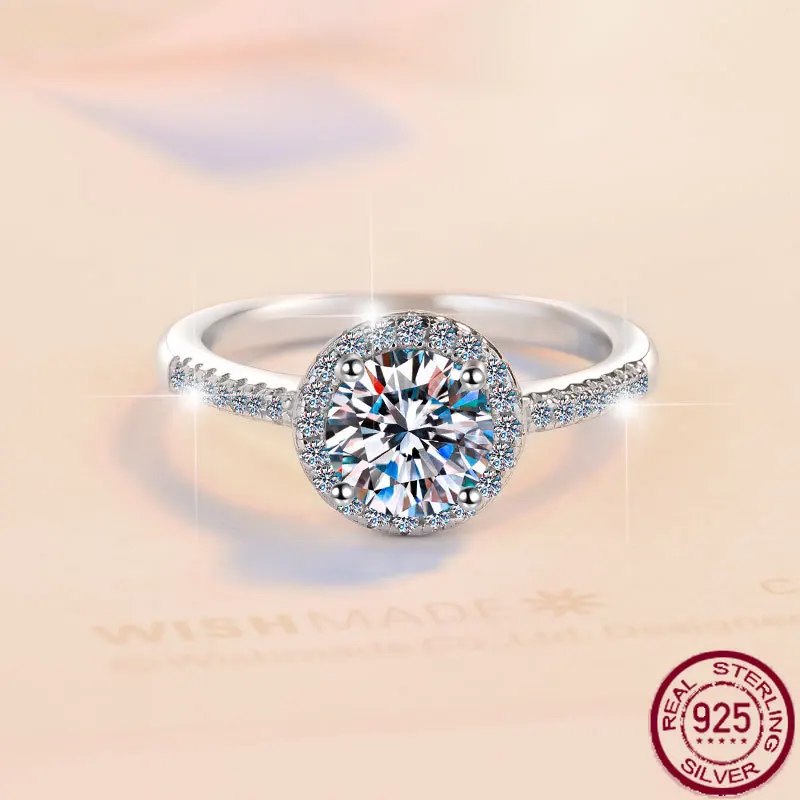 

New S925 pure silver ring round bag fashion plated classic spot ring round moissanite ring female wedding jewelry