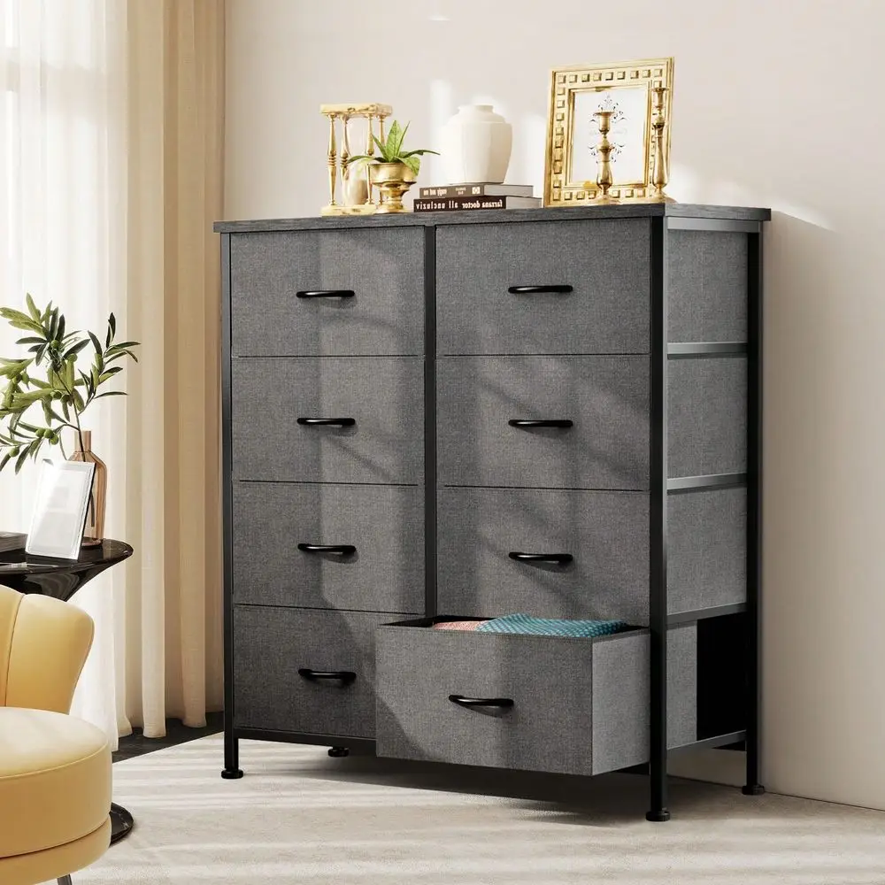 

Комод OLIXIS для спальни, комод-органайзер с ящиками, деревянный стол-тумба с 8 тканевыми секциями для хранения U