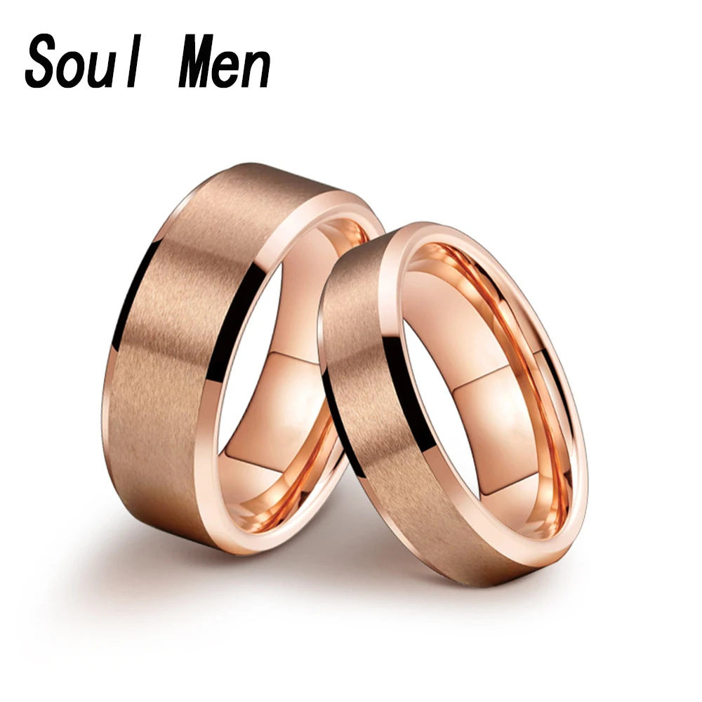 Tungsten Carbide Engagement Rings for Men Women Rose Gold Color Wedding Bands Beveled Edges Matted Finish Comfort Fit