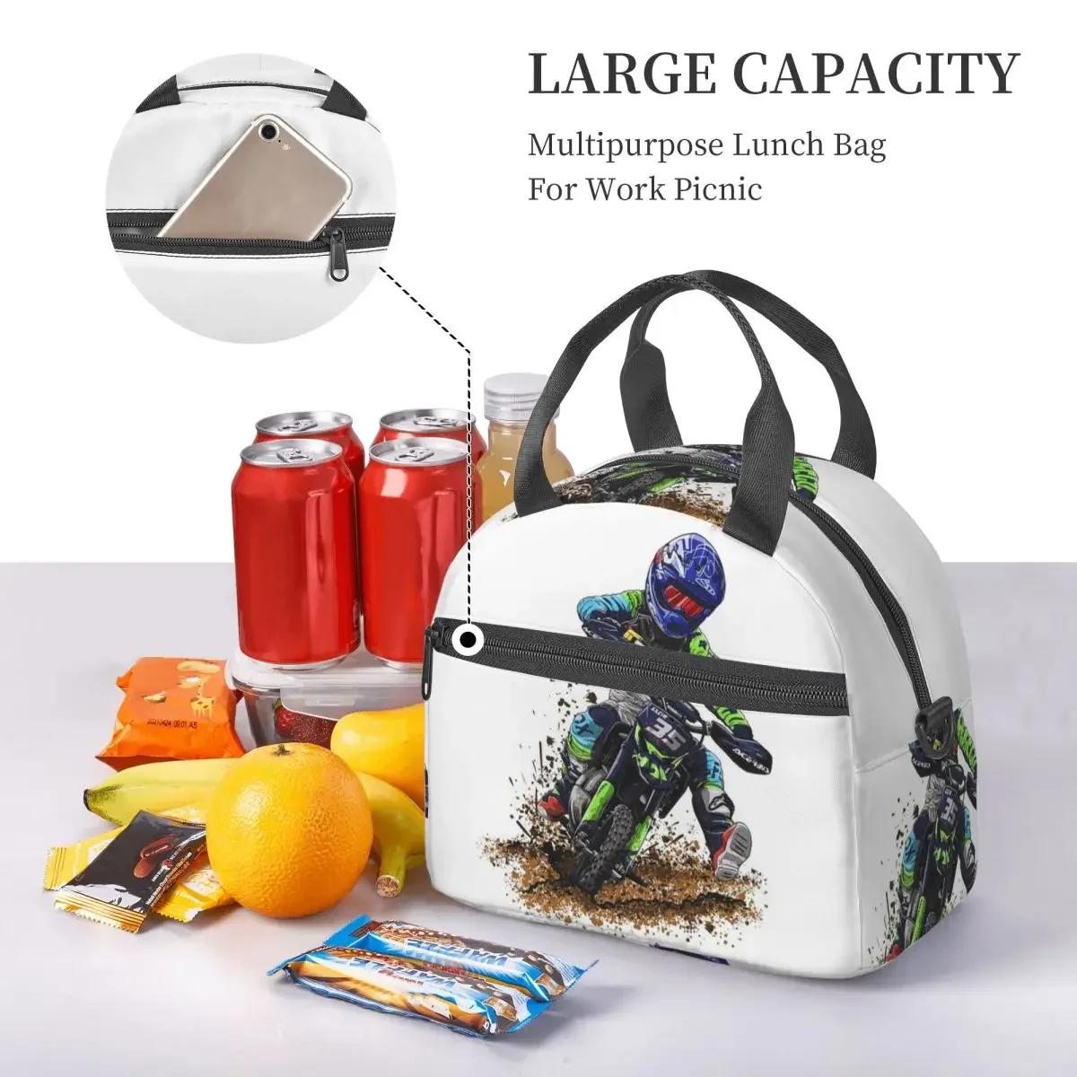 Motocross Dirt Bike Studios MX Rider 35 Insulated Lunch Bag for Women Kids Portable Food Boxes Thermal Lunch Box Tote