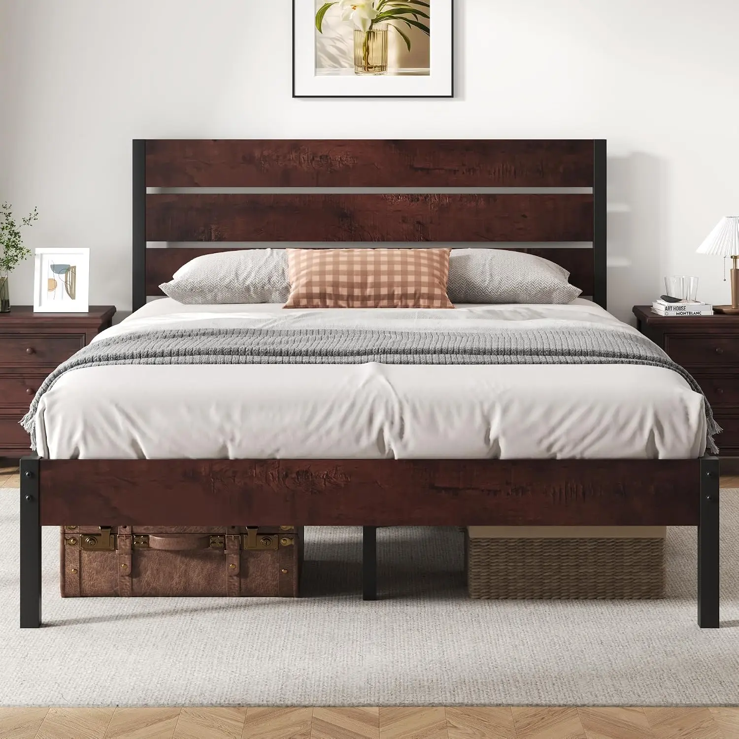 Queen Bed Frame with Headboard and Footboard, with Under Bed Storage, All-Metal Support System, No Box Spring, Customized
