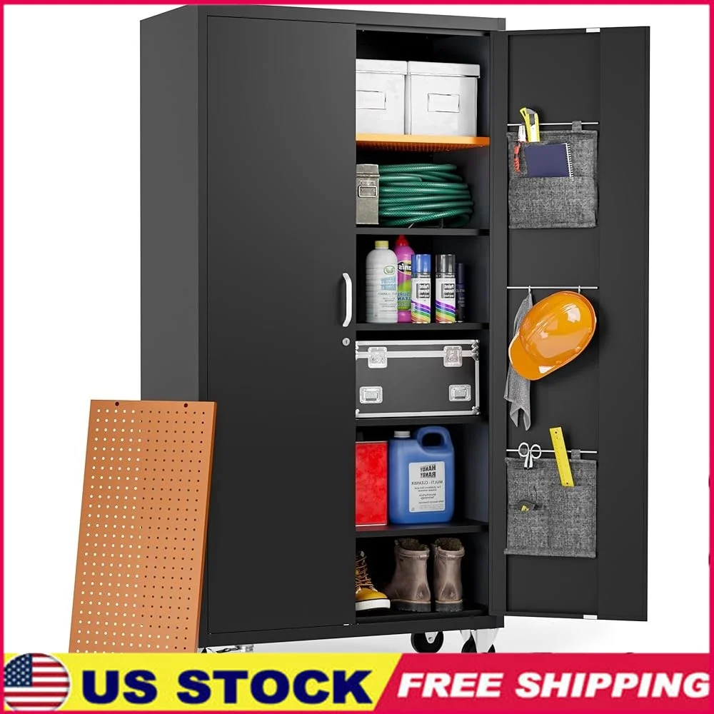

Heavy Duty Rolling Tool Storage Cabinet with Lock Adjustable Shelves Mobile Garage Organizer Tool Chest on Wheels Durable