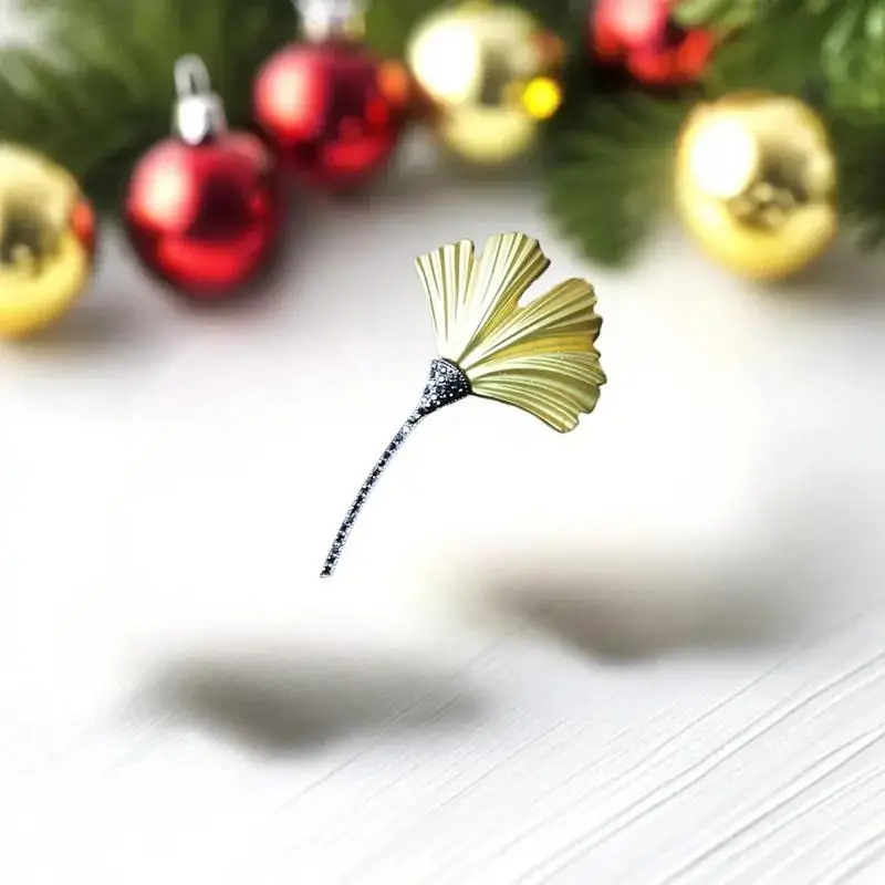 Exquisite Retro Shining Rhinestone Gold Color Fan-shaped Ginkgo Biloba Leaves Plant Brooches Earring For Women Men Jewelry Gift