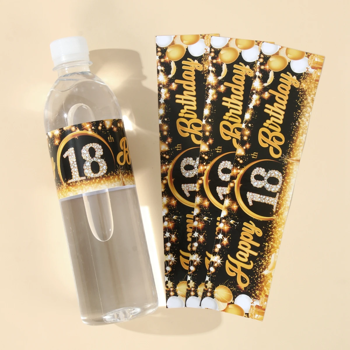 10Pcs 18th 21th 30th 40th 50th 60th Black Gold Birthday Bottle Stickers Happy Birthday Party Decoration Kids Adults Favors Gifts