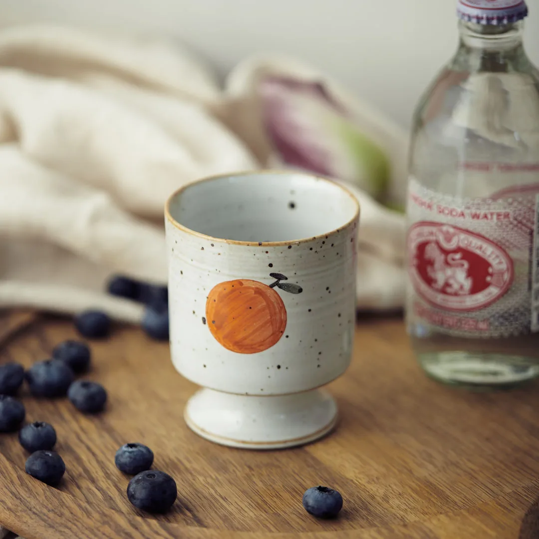 Stoneware Goblet Hand Painted Orange Cup Coffee Cup Tea Cup Milk Cup Overglazed Color Figure