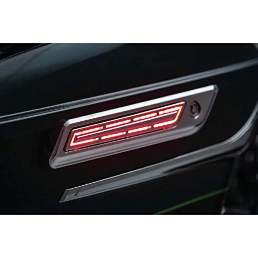 LED saddlebag hinge accents for '14-'19 Touring motorcycles, chrome-plated metal, silver, weatherproof illumination