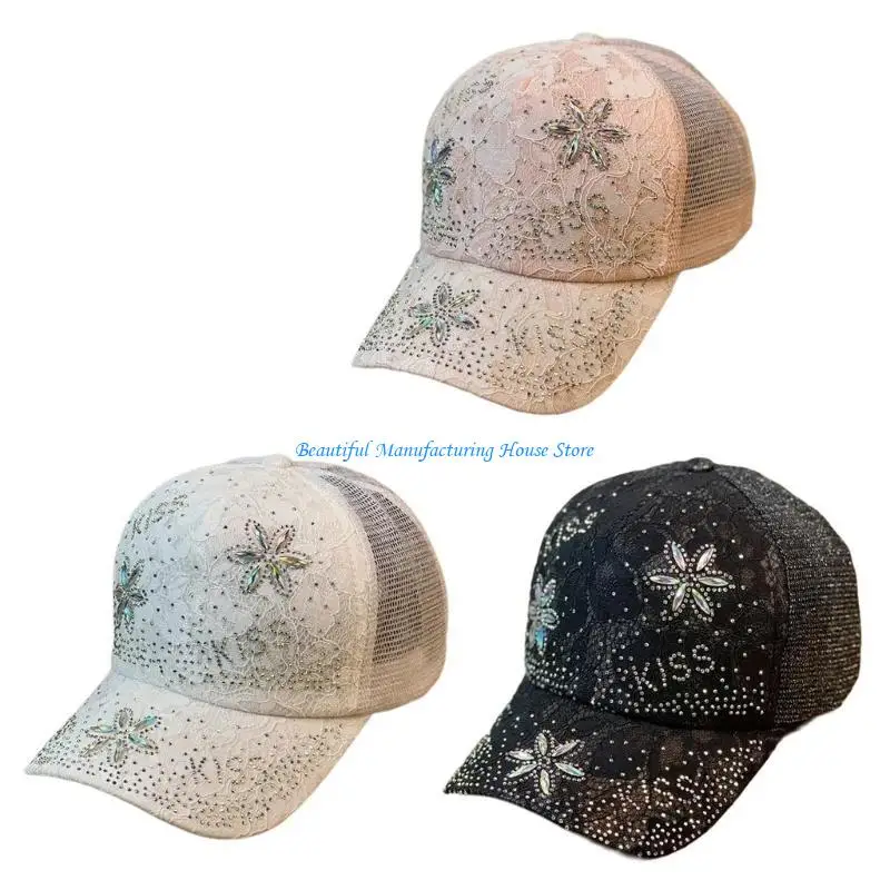 

E56A Outdoor Baseball Hat Adult Lace Decals Baseball Caps for Teen Travel Camping