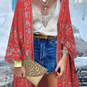 Summer beach cardigan Vintage Vacation Zanzea Bohemian Female Floral Floral Sleeing Long Sleeve Blouse Kimono Tops Open Cover Cover 8 Main Sales Bohemia Blouse - №4