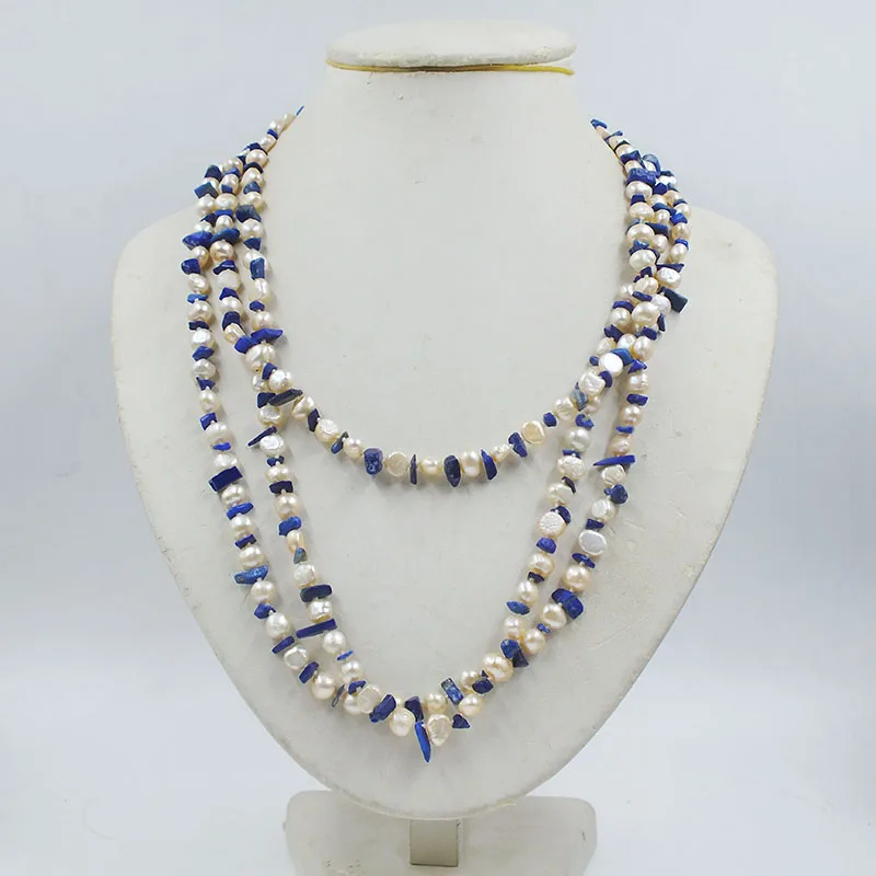 

170CM 7MM natural baroque pearl/semi precious stone. Women Summer Dress Necklace