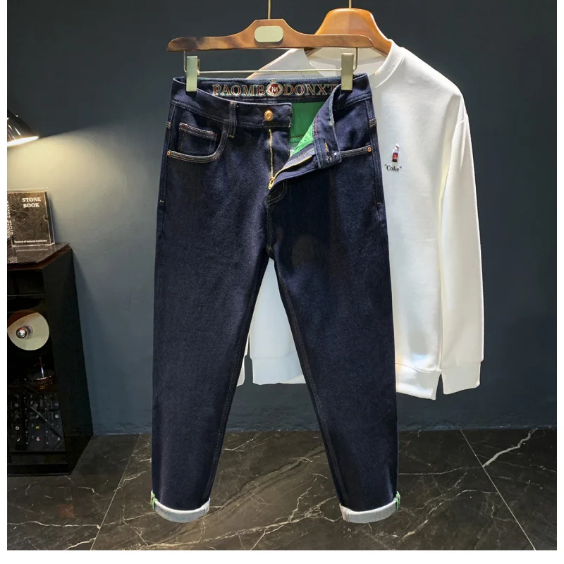 

Новые осенние мужские джинсы 2024, красивые и маленькие ноги, модный японский стиль, повседневные, элитные мужские брюки