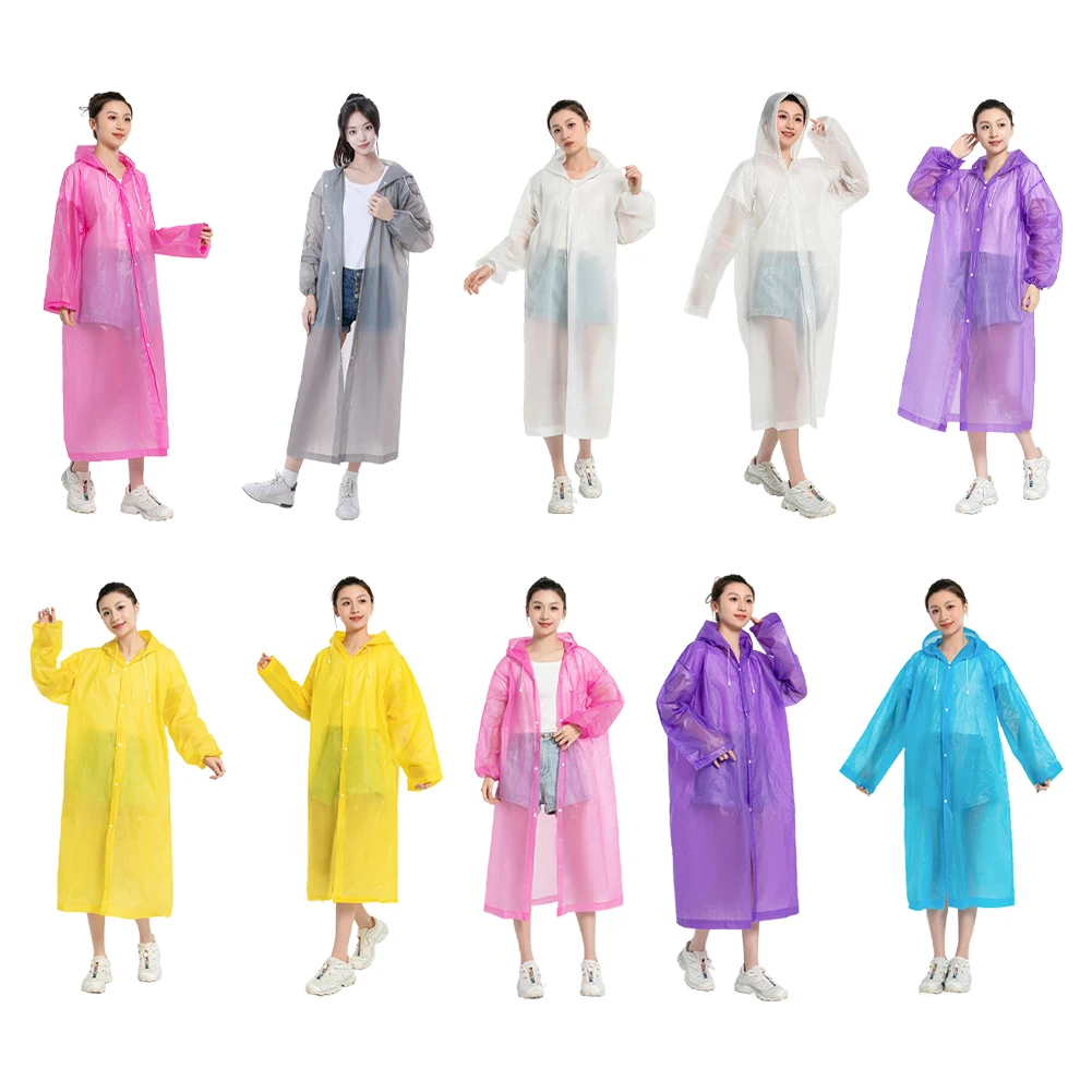 

EVA Rain Coats Ponchos For Grown-ups Reusable Lightweight Rain Coat With Hood And Drawstring Rain Ponchos For Women Men