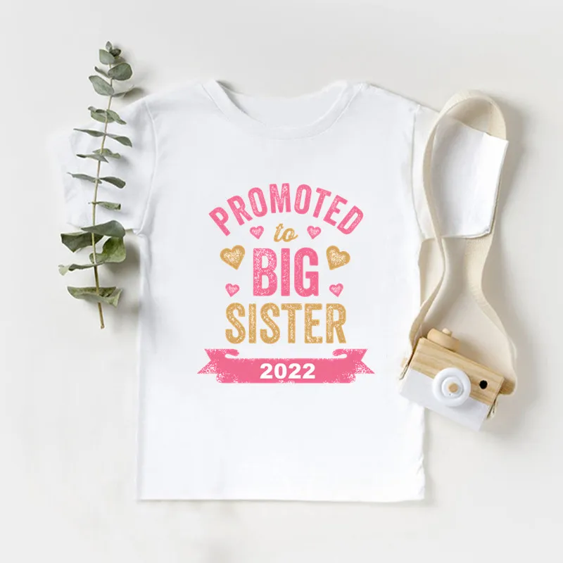 I\'m Being Promoted To Big Sister 2022 Print Kids T-shirts Girls Funny Baby Clothes Kids Announcement T shirt Cute Children Tops