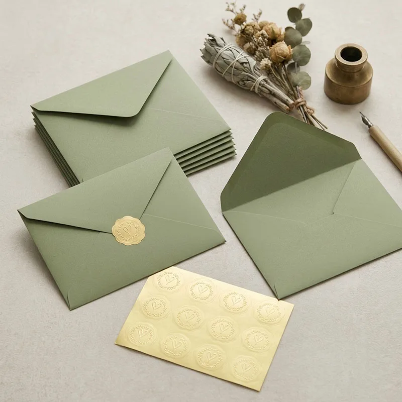 50pcs A7 Green Envelope for Wedding Invitation Gift Packaging Love Letters Photo Storage Bag Postcards Gift Packaging Bag