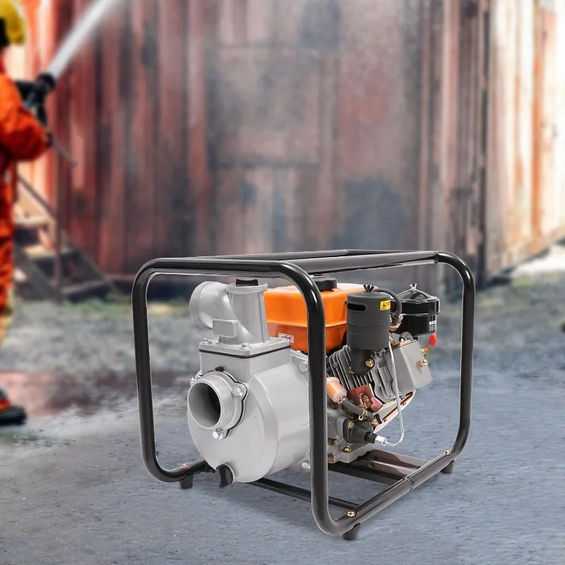 Pompa acqua diesel a 4 tempi 196CC, pompa di trasferimento dell'acqua per rifiuti da 3 pollici, alta pressione portatile con tubo da 24,61 piedi, matrici