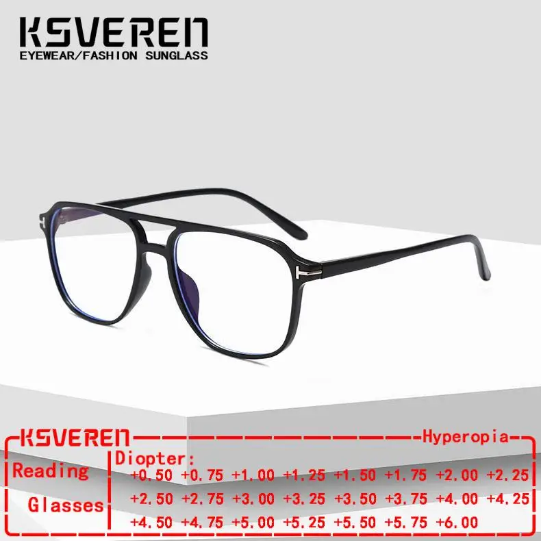 

KSVEREN Women Polygon Anti Blue Light Reading Glasses Men Presbyopia Hyperopia Customisable Prescription Eyewear Optical Glasses