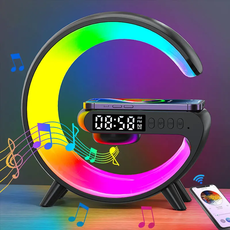 15W Multifunction Wireless Charger Pad Stand Speaker TF RGB Night Light Fast Charging Station for iPhone Samsung Xiaomi Huawei