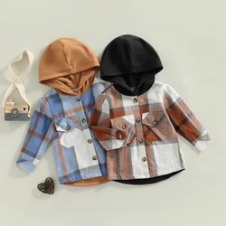 2022-06-06 Lioraitiin 1-6Years Little Boys Shirt Coat Autumn Toddlers Plaid Long Sleeve Tops Children Hooded Outwear