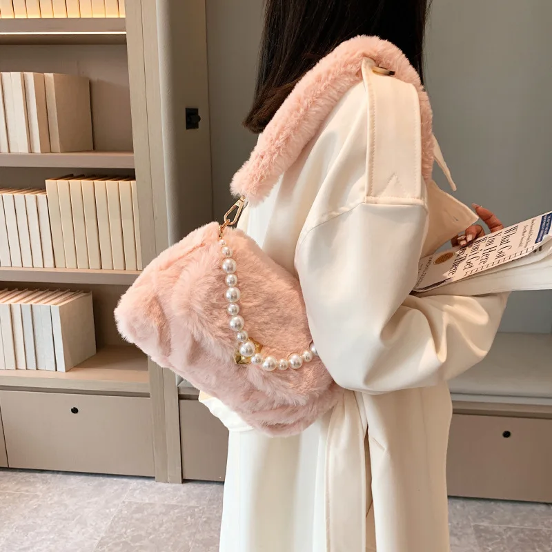 Fashion New Plush Shoulder Bag Winter Comfort Versatile Texture Pearl Fur Underarm Bag For Women Festival Birthday Perfect Gift