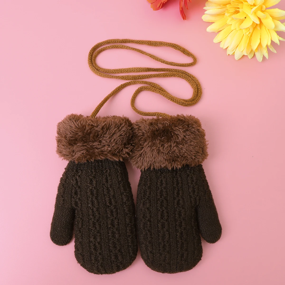 

Детские изолированные вязаные перчатки, мягкие теплые зимние чехлы для рук, полная защита пальцев, идеальный подарок для малышей, кофе, От 1 до 4 лет