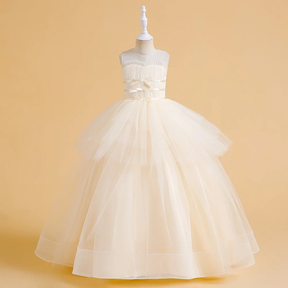 

Ivory Sleeveless Flower Girl Dress Wedding Tulle Puffy Elegant Little Child First Eucharistic Ball Evening Party Dress