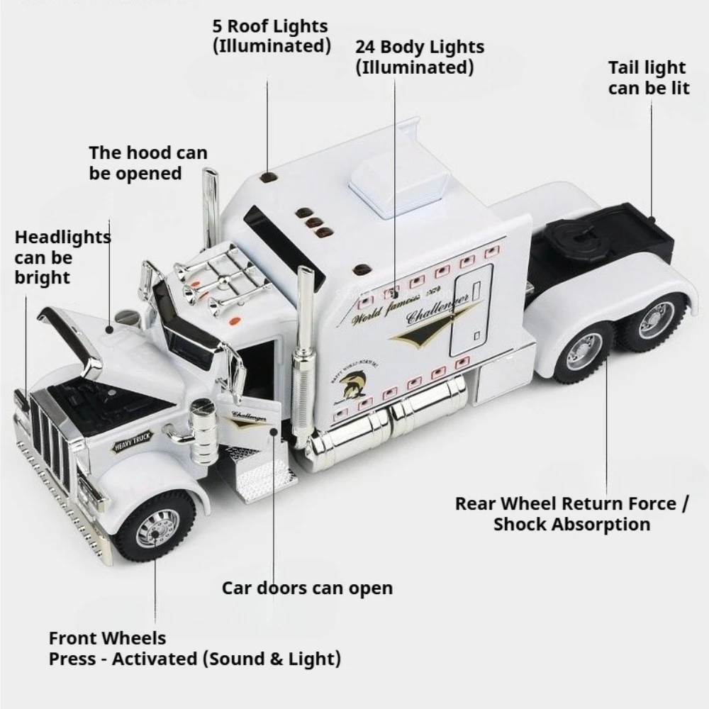 1:24 Scale 389 Heavy Truck Sanitation Cleaning Car Model Toy Alloy Body Rubber Tires Doors Opened Vehicles Models for Children