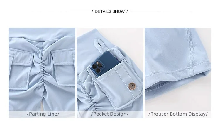High-Waist-Yoga-Shorts für Damen, hohe Elastizität, sexy Po-Lifting, mit Tasche, atmungsaktiv, für Radfahren, Outdoor-Übungen, Yoga-Shorts – Detail 4