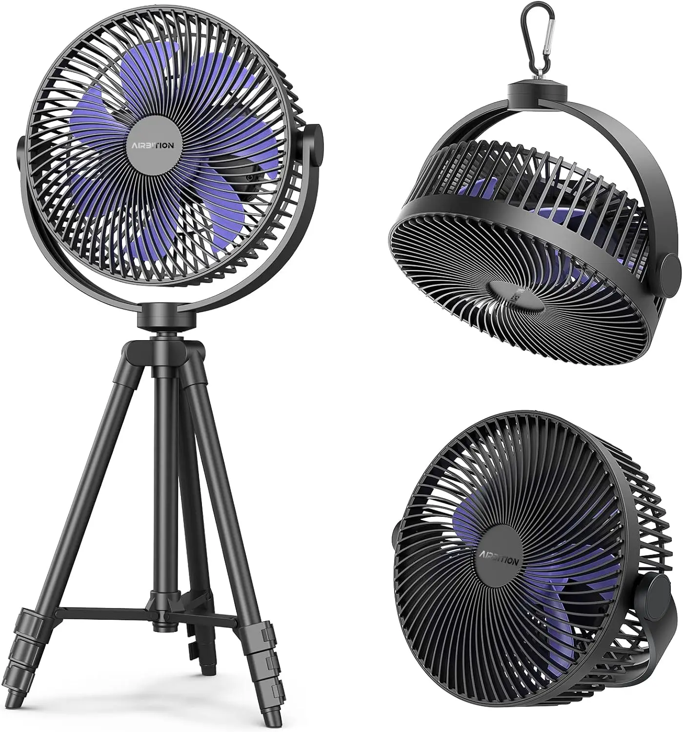 

8" Portable Camping Fan, 10000mAh Rechargeable Tripod Fan with Tent Hook, 4 Speeds, 360° Rotation Battery Operated Fan for Outdo