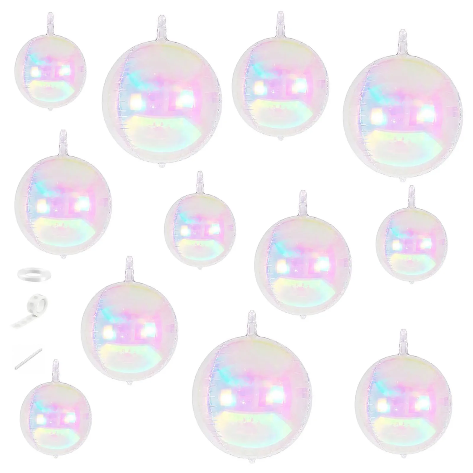 12 pcs 4D Rainbow Round Foil Balloons (10 inch, 15 inch, 22 inch) - Wedding/Bride/Mermaid/Rainbow/Birthday Party Decorations