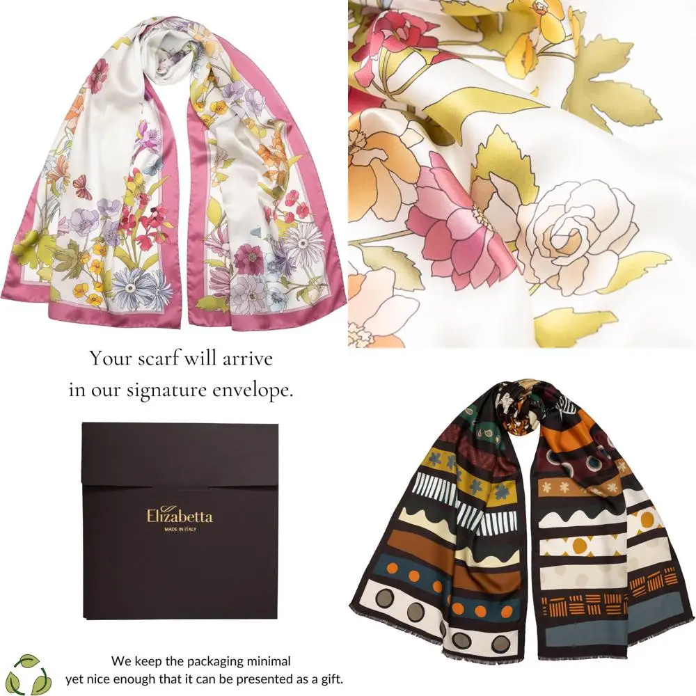 100% Silk Italian-Made Fashion Long Scarves for Women - Elegant Style Accessories