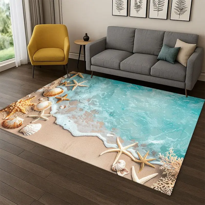 Starfish Beach Sand Shell Sea Star Carpet Rug for Bedroom Living Room Sofa Playroom Doormat Home Decor,Kid Area Rug Non-slip