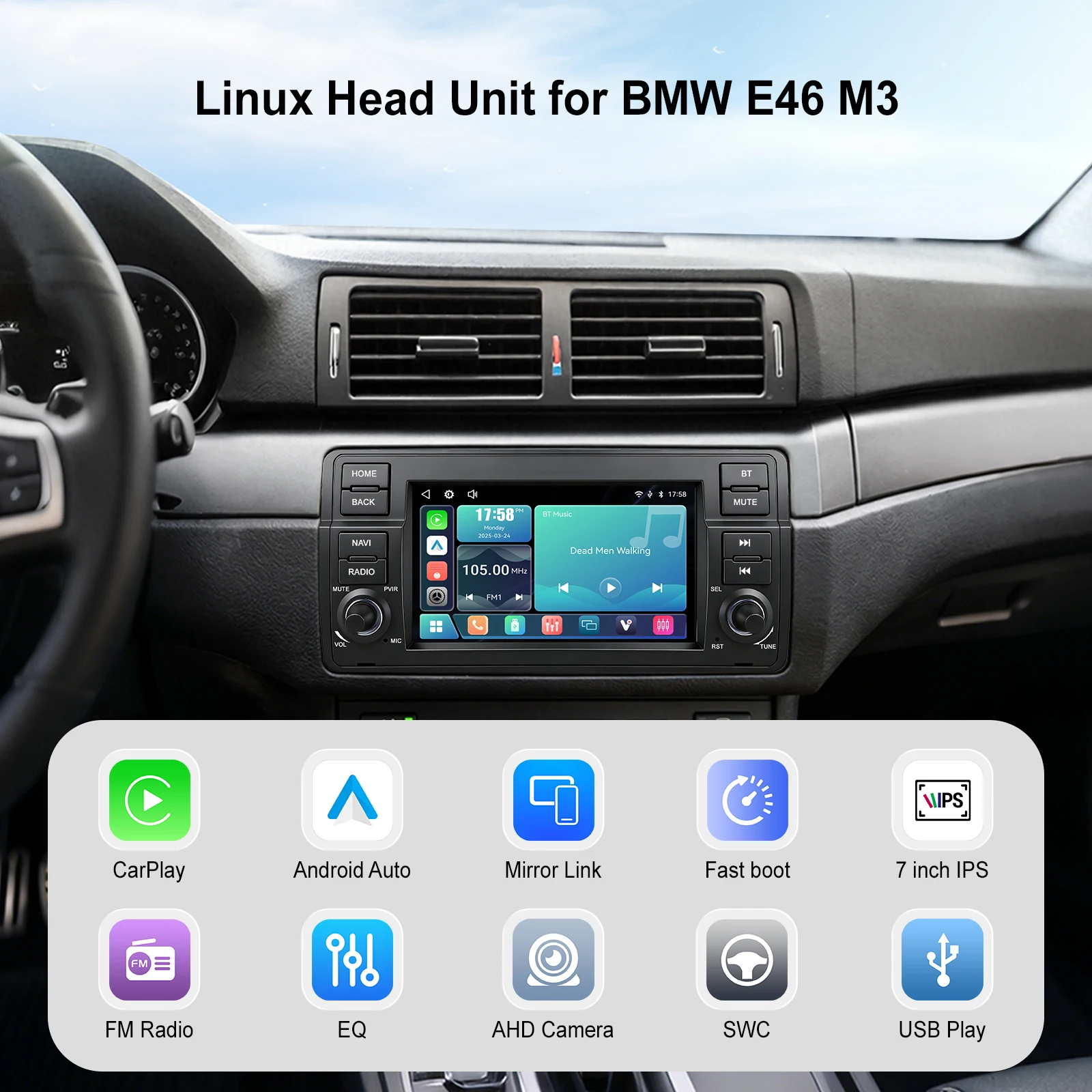 Ezonetronics Wireless Carplay Android Auto Car Radio Stereo Multimedia Player for BMW E46 1998-2006 M3 2000-2006