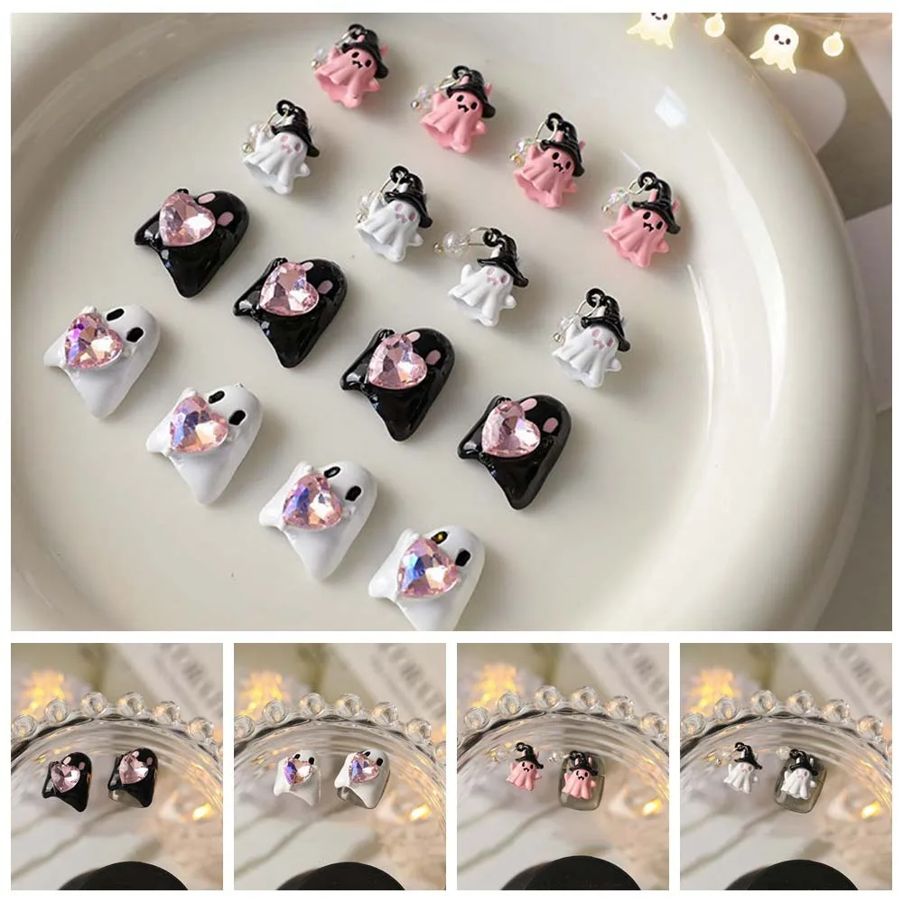 2Pcs/set Manicure Material Halloween Ghost Nail Decorations Nail Supplies DIY Nail Ornaments Halloween Ghost Nail Accessories