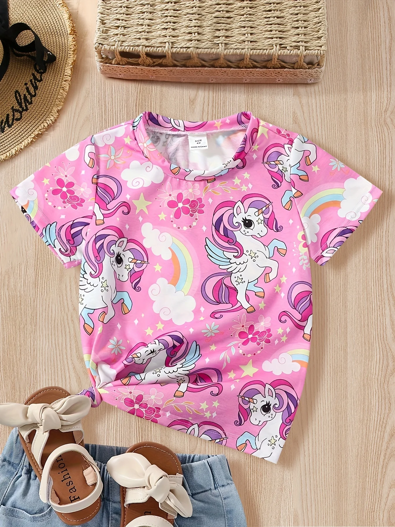 2024 New Girls Unicorn Pony 3d Printed Short Sleeve T Shirt Casual O-Neck Summer Fashion Girls Streetwear Tshirt Tops Clothing