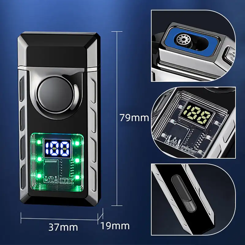 Intelligent Dual Flame Transparent Color Light Visual Movement Inflatable Windproof Lighter Ignition Frequency Display