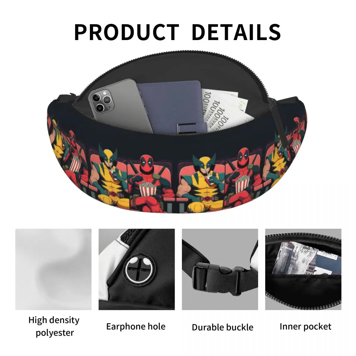 Custom Deadpool Wolverine Fanny Pack Mannen Vrouwen Casual Crossbody Heuptas Voor Lopende Telefoon Geld Zakje