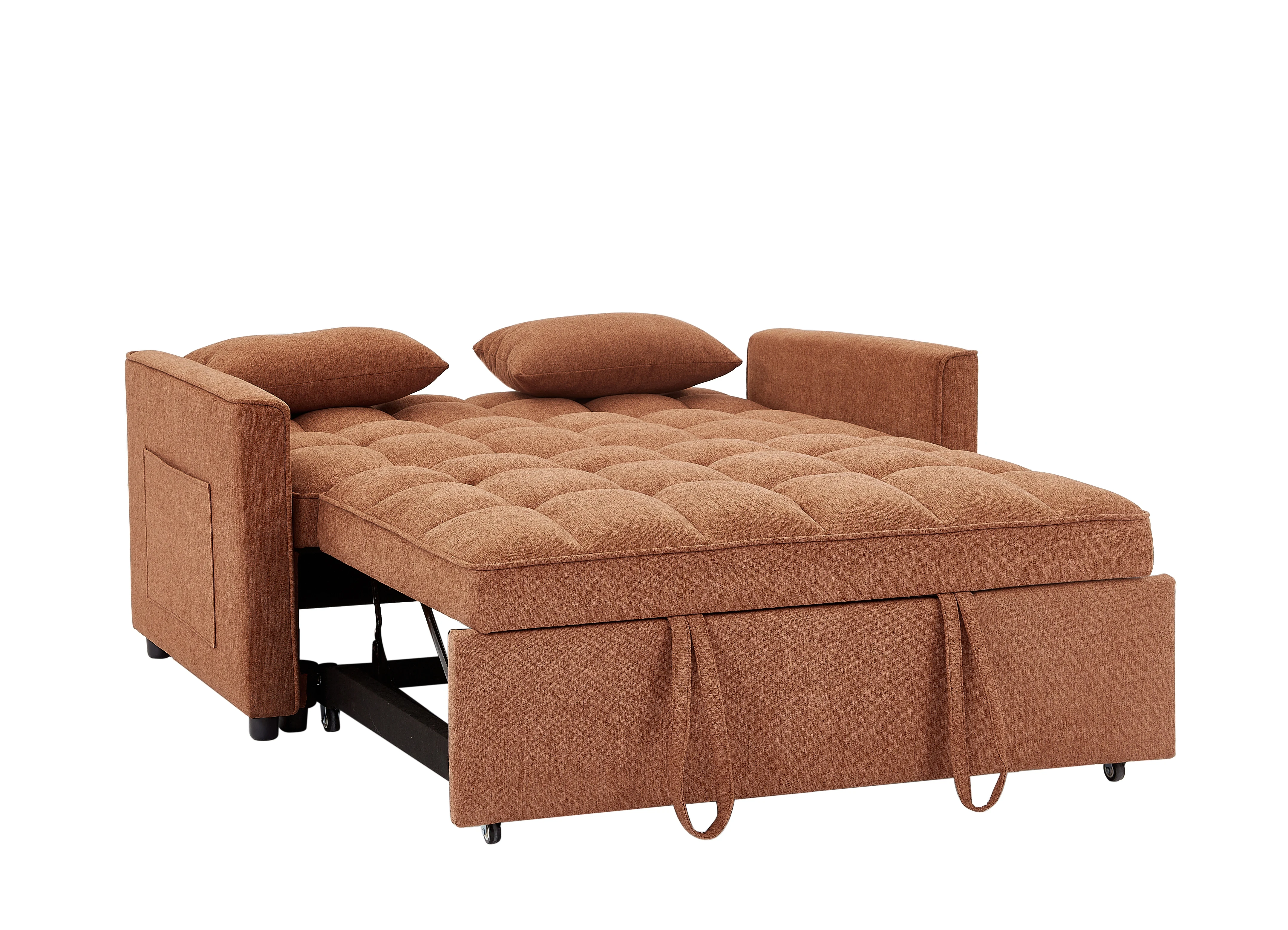 Modern Fabric Pull Out Sofa Bed 2 Seater Convertible Sleeper Sofa With Armrests For Living Room