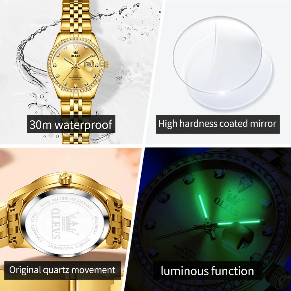 OLEVS Top Brand New Luxury Women Watch Best Selling Casual Fashion Waterproof Calendar Luminous Quartz Original Lady Wrist Watch