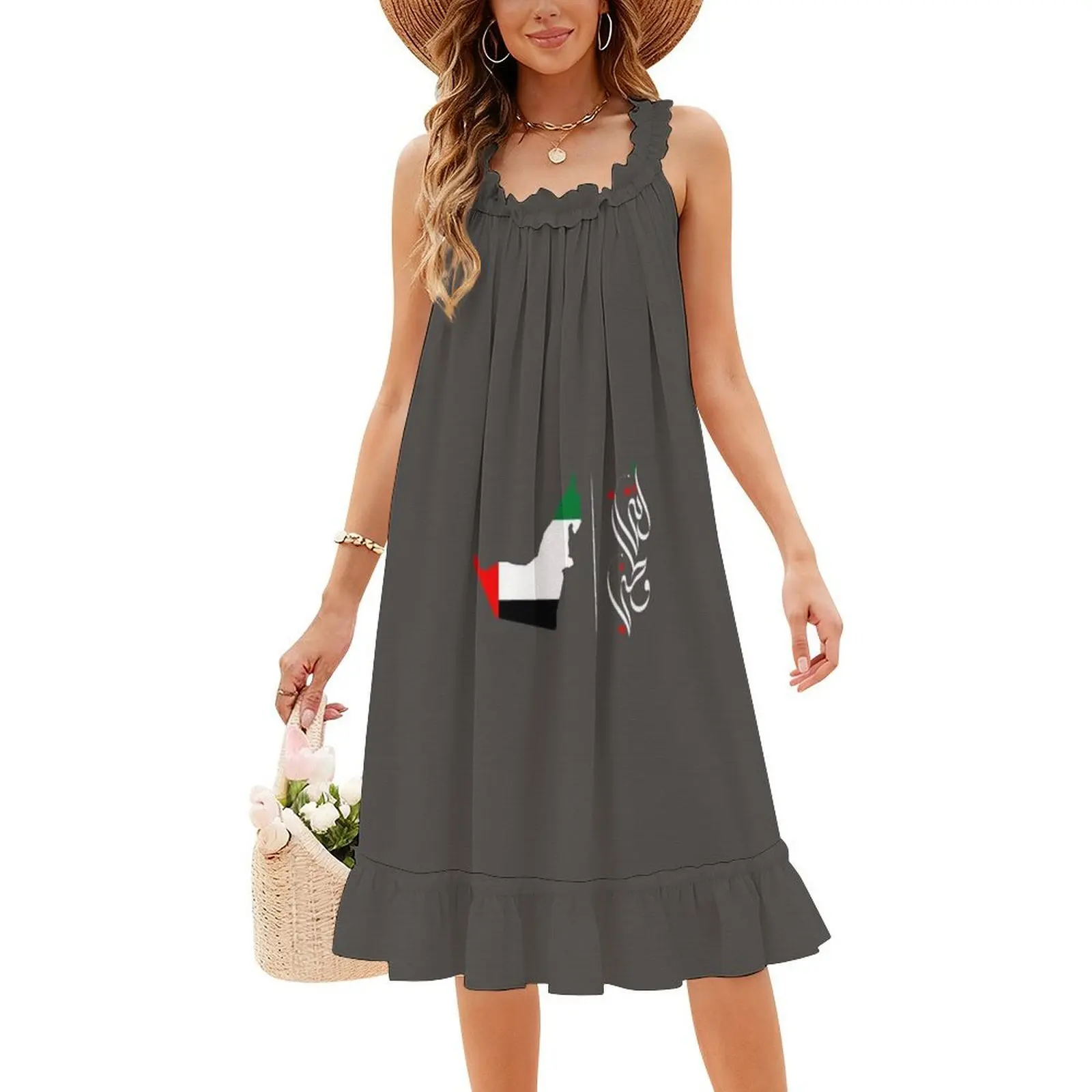 فستان Uae My Homeland الخط البوهيمي بدون أكمام متعدد المطبوعات لحفلات عطلة الشاطئ فستان Uae My Homeland الخط أنثى #4