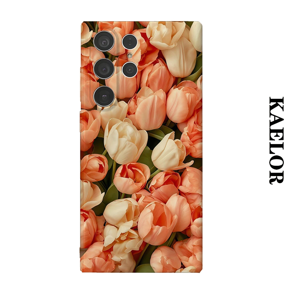 Peach Tulip Durable Shiny Double-layer Case for Samsung S26 Ultra S25 S24 S23 Plus Anti-drop Scratch Resistant Cover