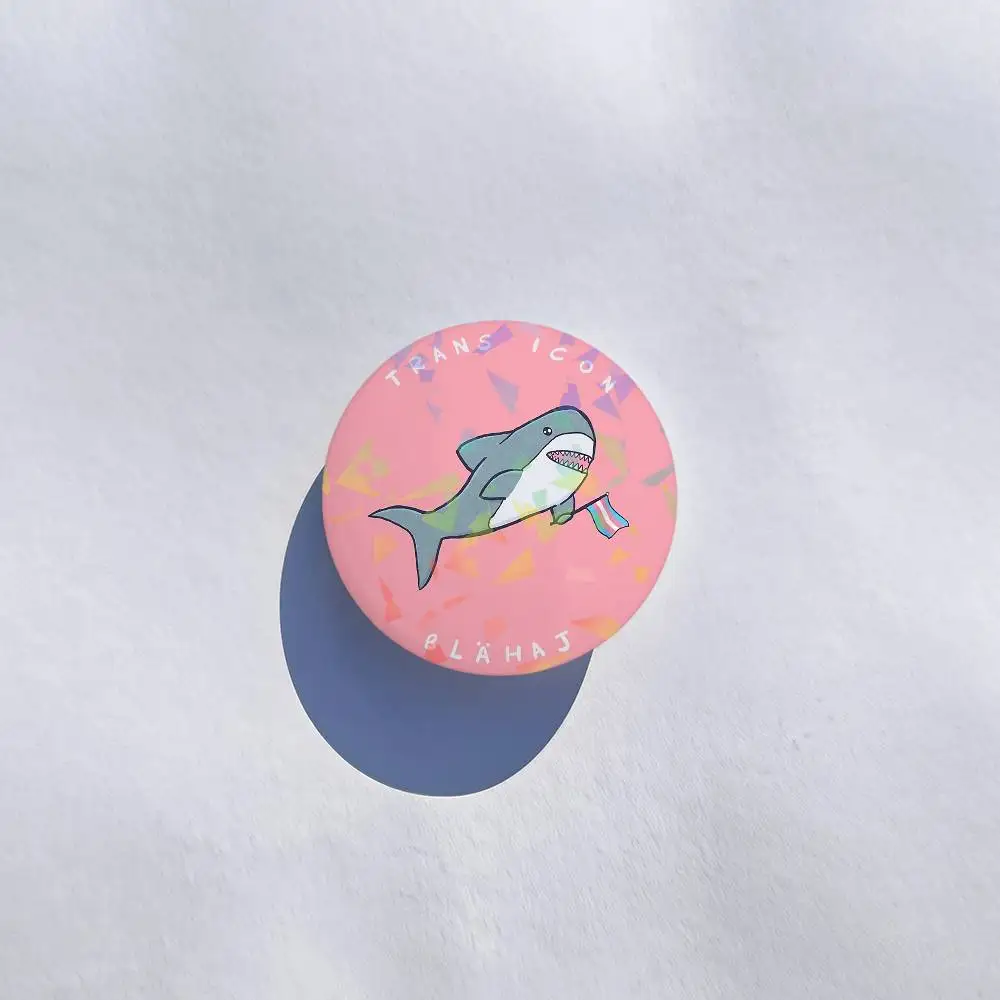 Trans Blahaj Shark Cartoon Round Badge for Backpack Accessories Laser Lapel Pins Jewelry Gifts view 6