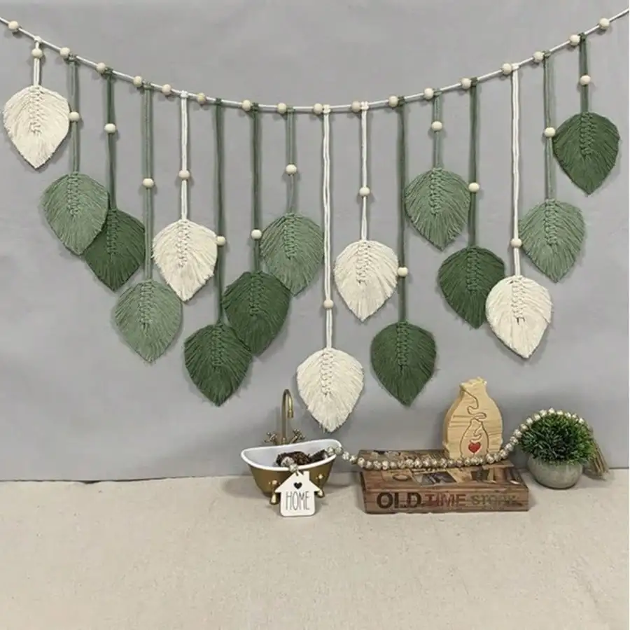 Bohemian Macrame Leaf Wall Hanging. Ideal For Bedroom, Kitchen, Dining & Bathroom Decor With Its Bohemian - Rustic Style. A Perfect Gift For Mom.