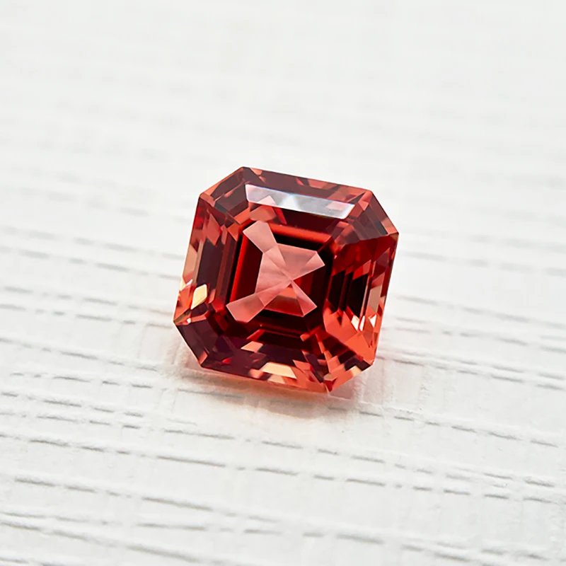 Laborgezüchteter Padparadscha-Asscher-Schliff Feuer-Lotus-Farbe Hochglänzender Loser Edelstein für Schmuckherstellung mit Ausgewähltem Zertifikat – Detail 3