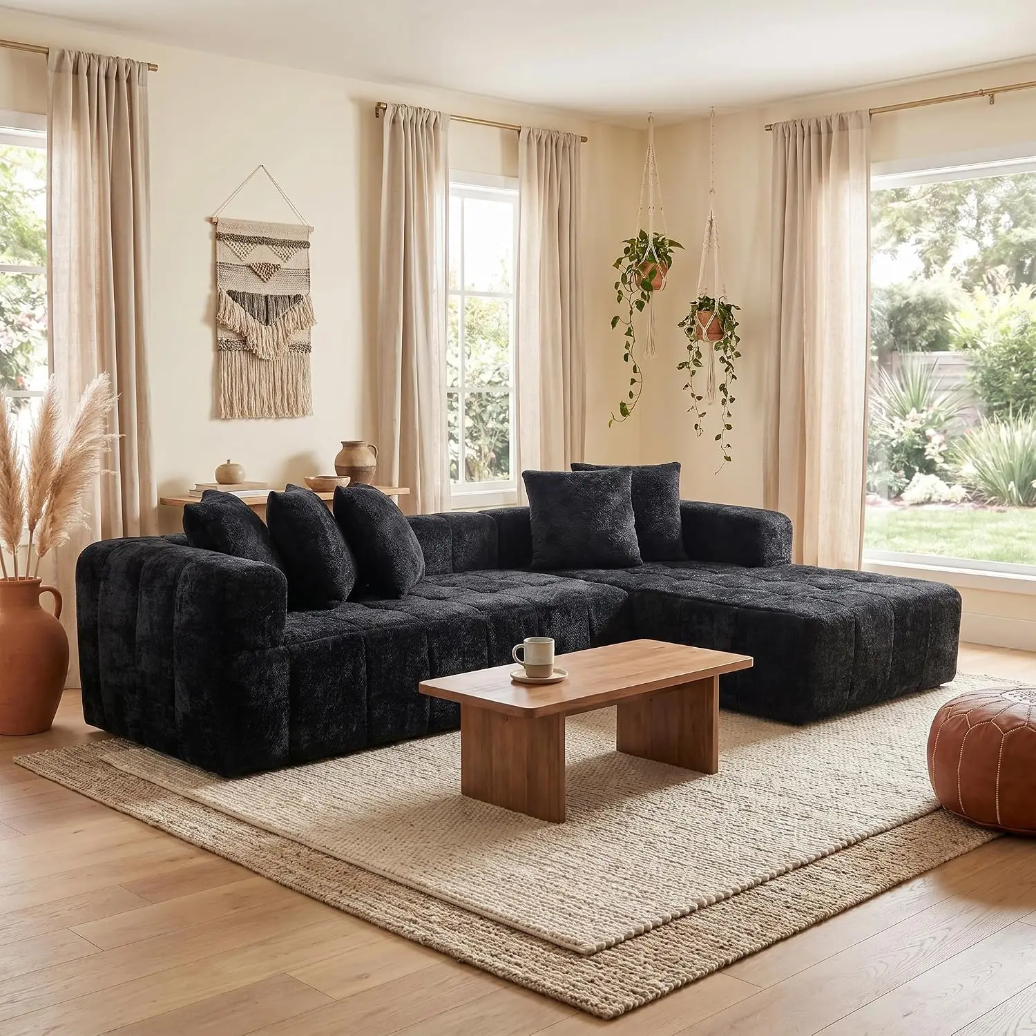 Modular L-Shape Cloud Sofa, Minimalist Upholstered Deep Seat Corner Couch for Living Room, No Assembly, Right Chaise, Customized