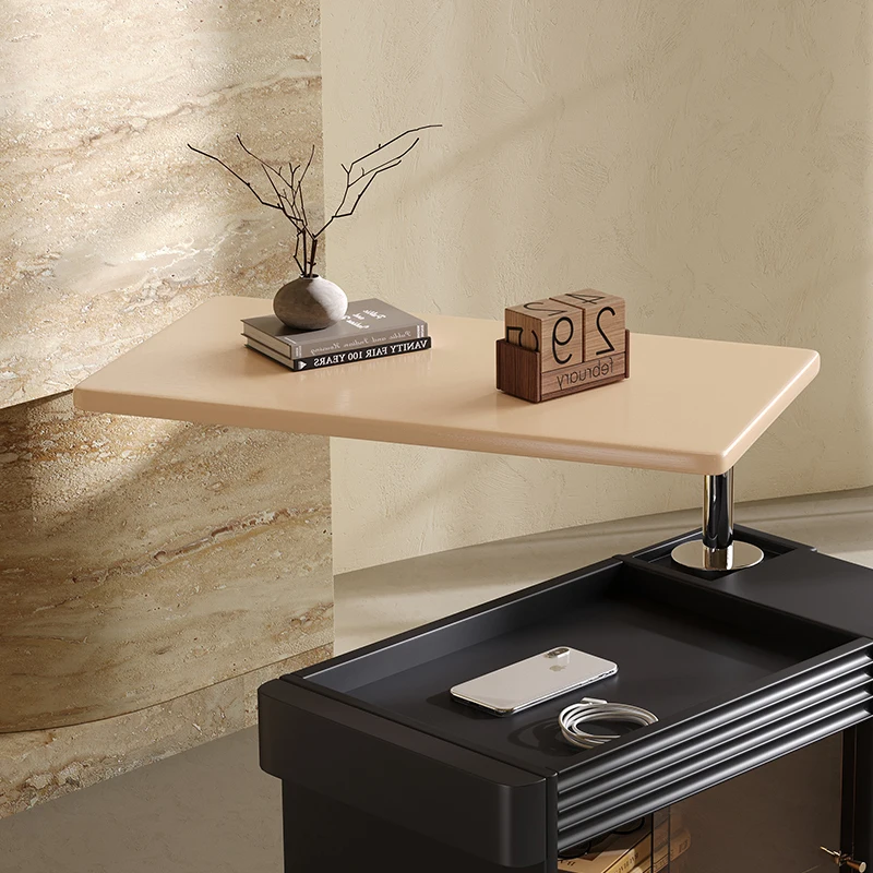 Carro de elevación móvil, mueble lateral creativo multifuncional retro de madera maciza, pequeño apartamento