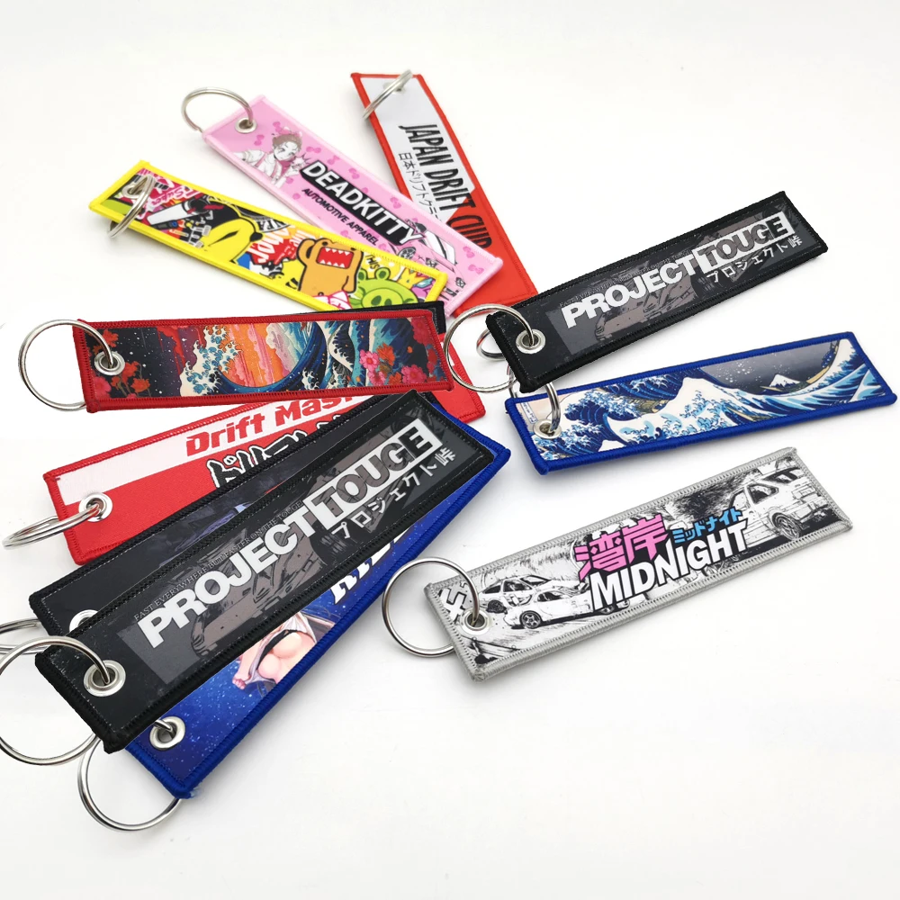 JDM Hokkaido Waves Embroidery Keyring Car Keychain Key Tag Lanyard Refit Gift JDM Style Racing Motorcycle Key Chain Accessories