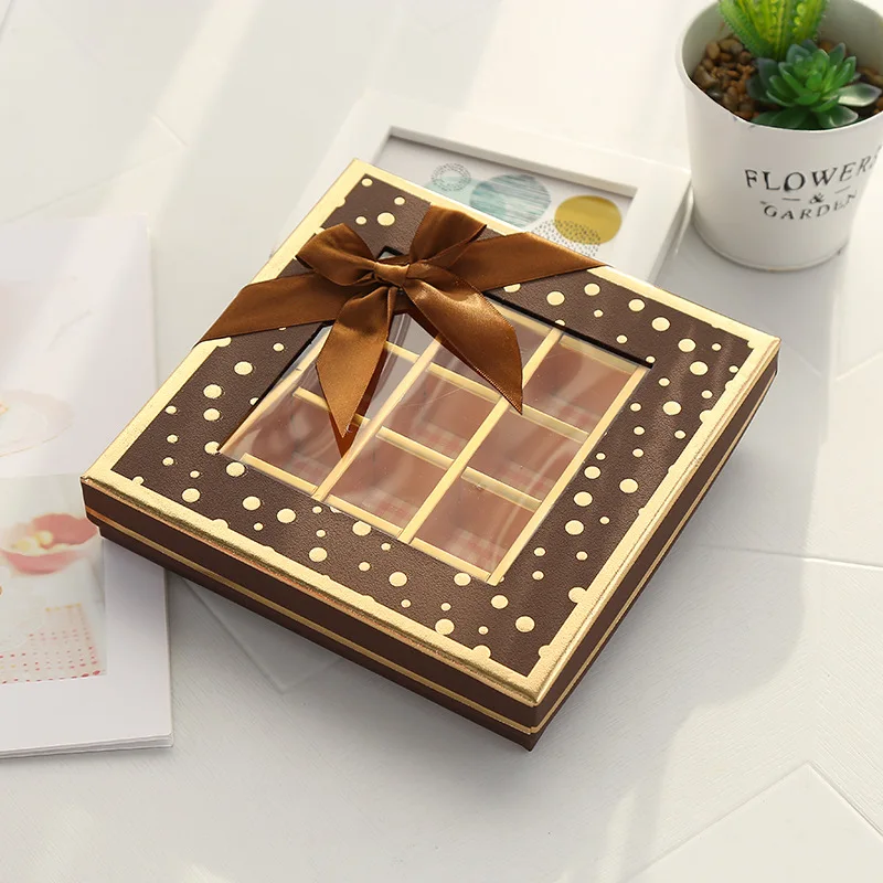 Chocolate Box Chocolate Gift Box Magnetic Window Chocolate Empty Gift Box Handmade Truffle Chocolate Box, Gift Card, 9 Grid