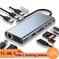 11-IN-1 USB C HUB with 4K HDMI-Compatible VGA Type-C PD USB3.0 2.0 RJ45 Ethernet, SD/TF Card Reader 3.5mm AUX USB Extension Hub