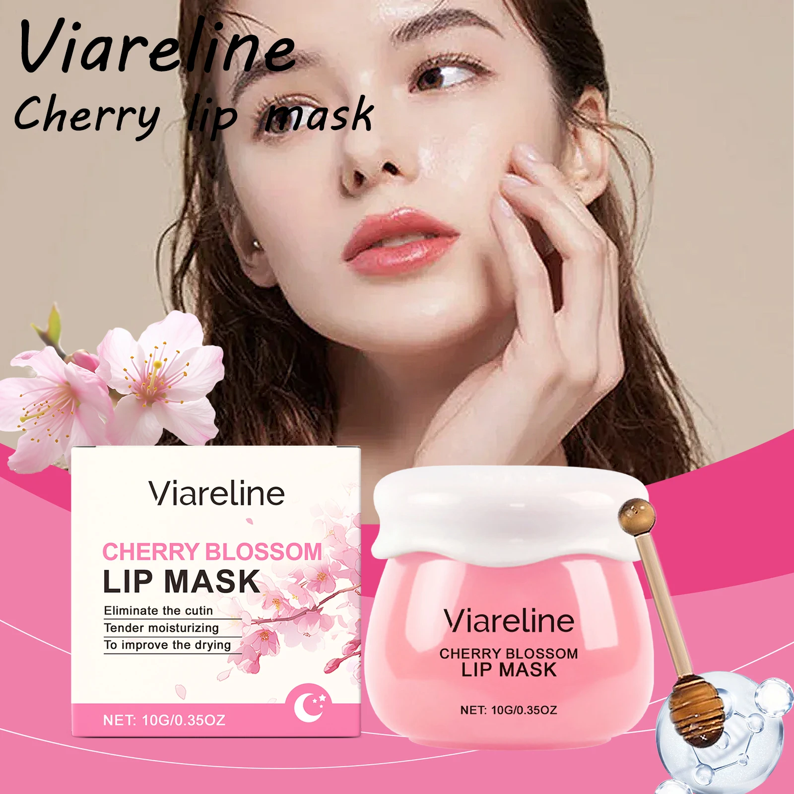 Viareline-mascarilla labial de flor de cerezo, mejora el brillo de labios, hidratante, Reduce las líneas de los labios, reparación suavizante de grietas, mascarilla suave para el cuidado de los labios