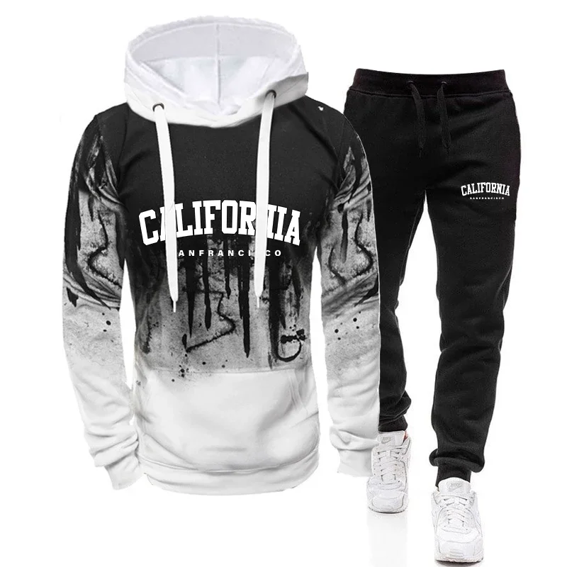 Mens Tracksuit Printing Single Piece Sweatshirt Sweatpants Sports Jogging Mens Clothing Hot Sales Casual Splash-ink Hoodie Pants
